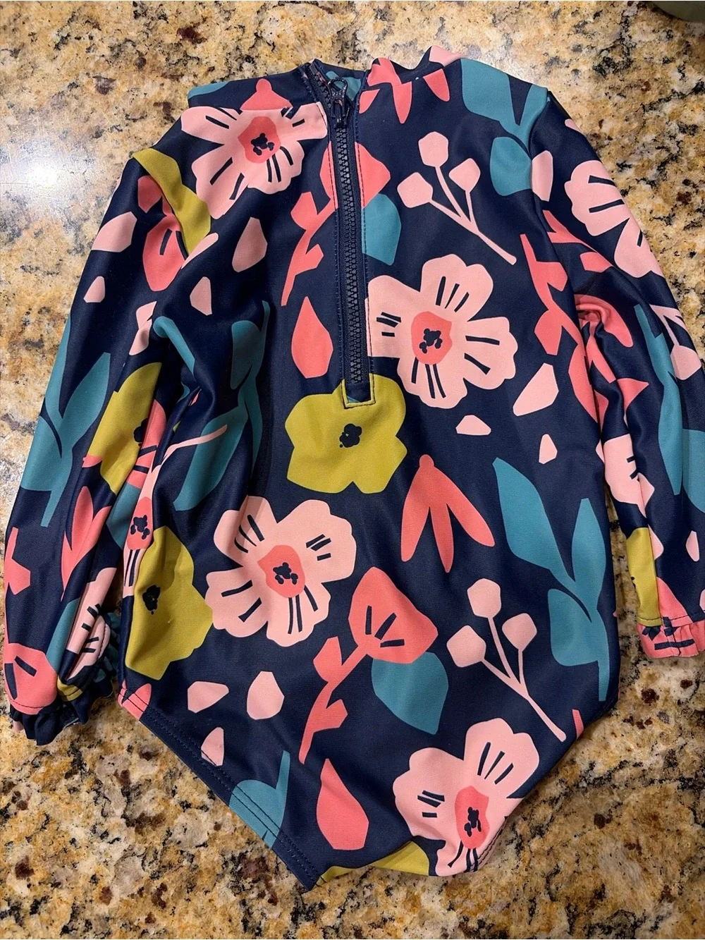 EUC SimpleJoys Carter's Navy Floral Long-Sleeve Rashguard - 6-9 months